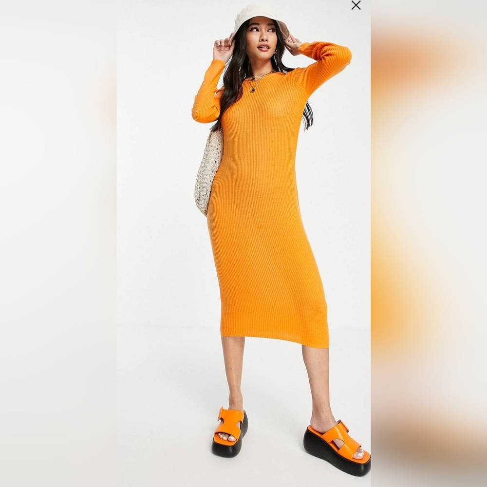 Bright orange midi dress